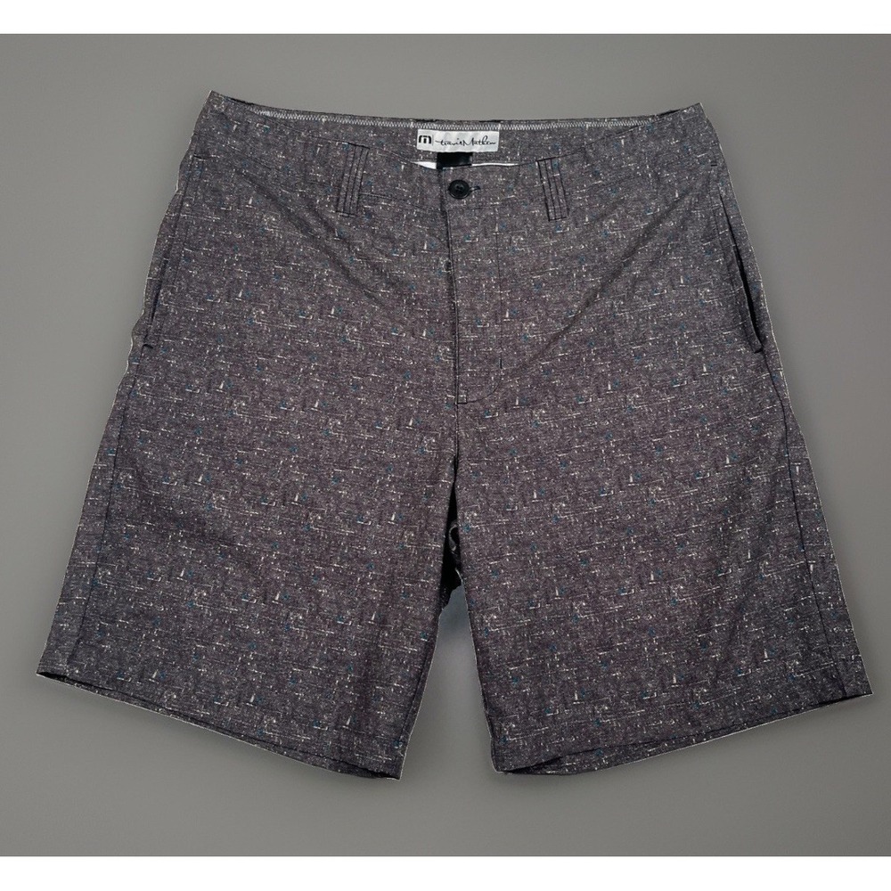 TravisMathew Golf Shorts Mens 34 Gray Micro Fleck Stretch Flat Front Chino 8"
